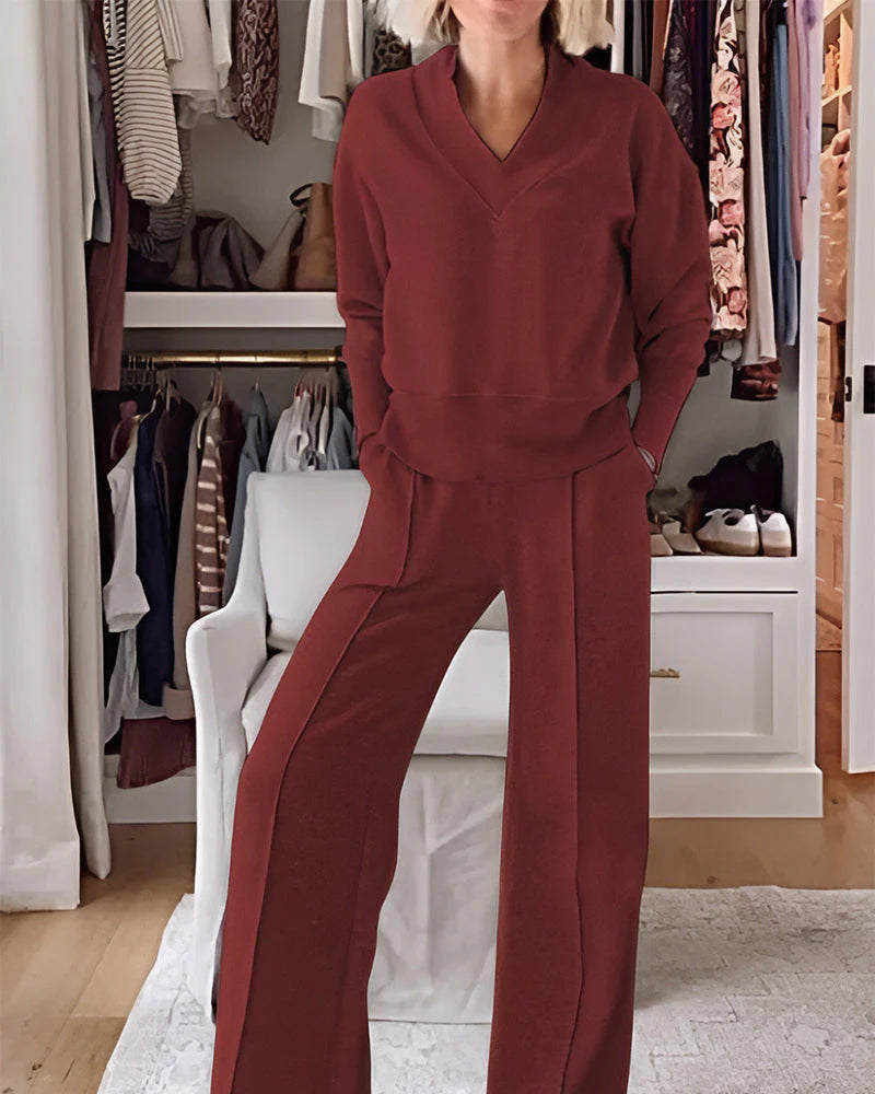 V-neck Top & Pants Two-piece Set W43251