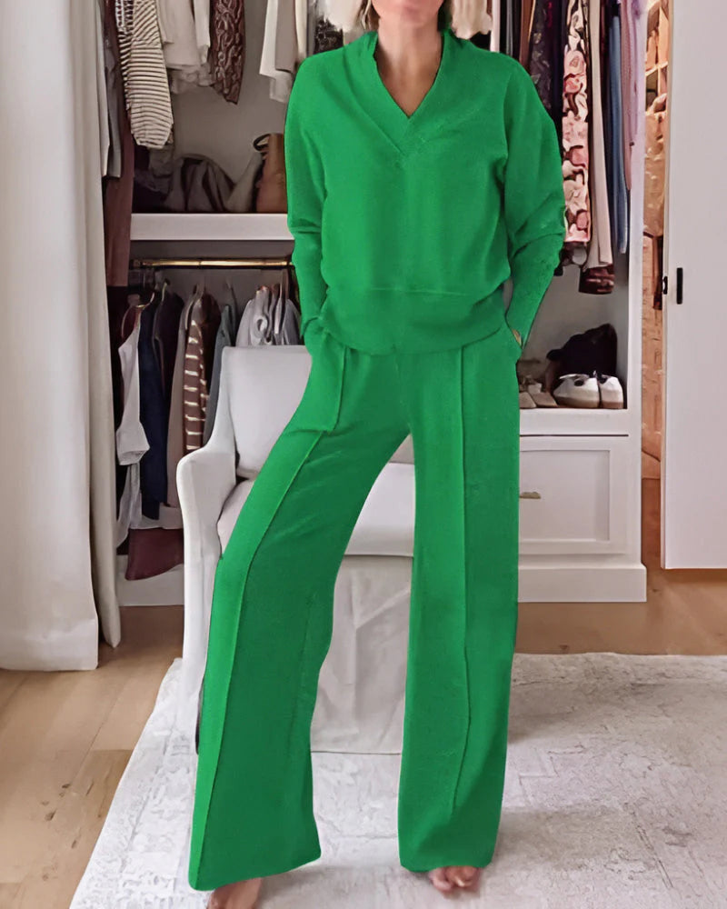 V-neck Top & Pants Two-piece Set W43251