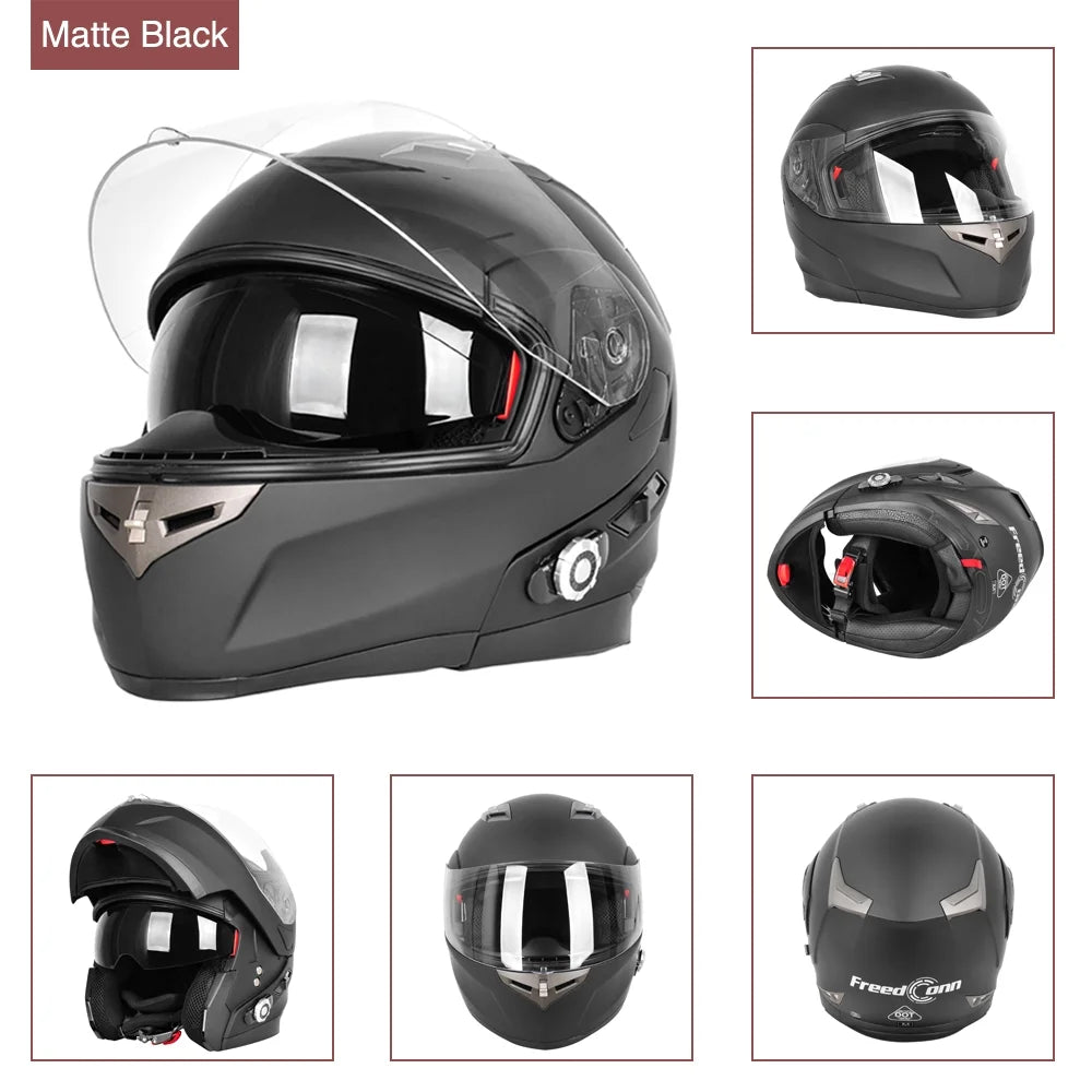 Matt Black Full Face Bluetooth Motorcycle Helmet T527
