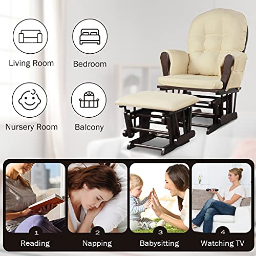 Beige Wood Glider and Ottoman Set J421