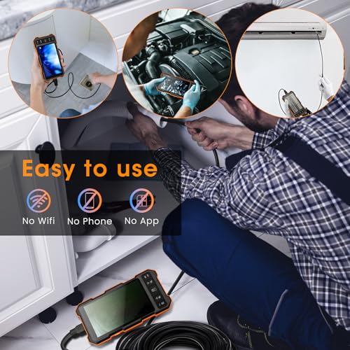 Triple Lens Sewer Inspection Camera with Light 50 ft, 5" IPS Screen 1080P Industrial Borescope, IP67 Waterproof V26522