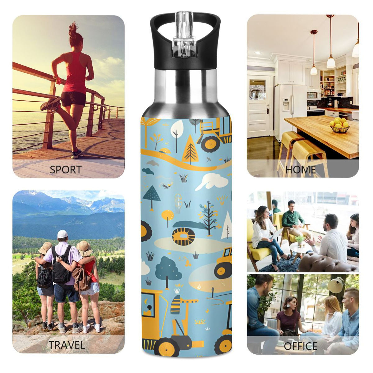Blue Stainless Steel Insulated Water Bottle with Straw Lid Q5093