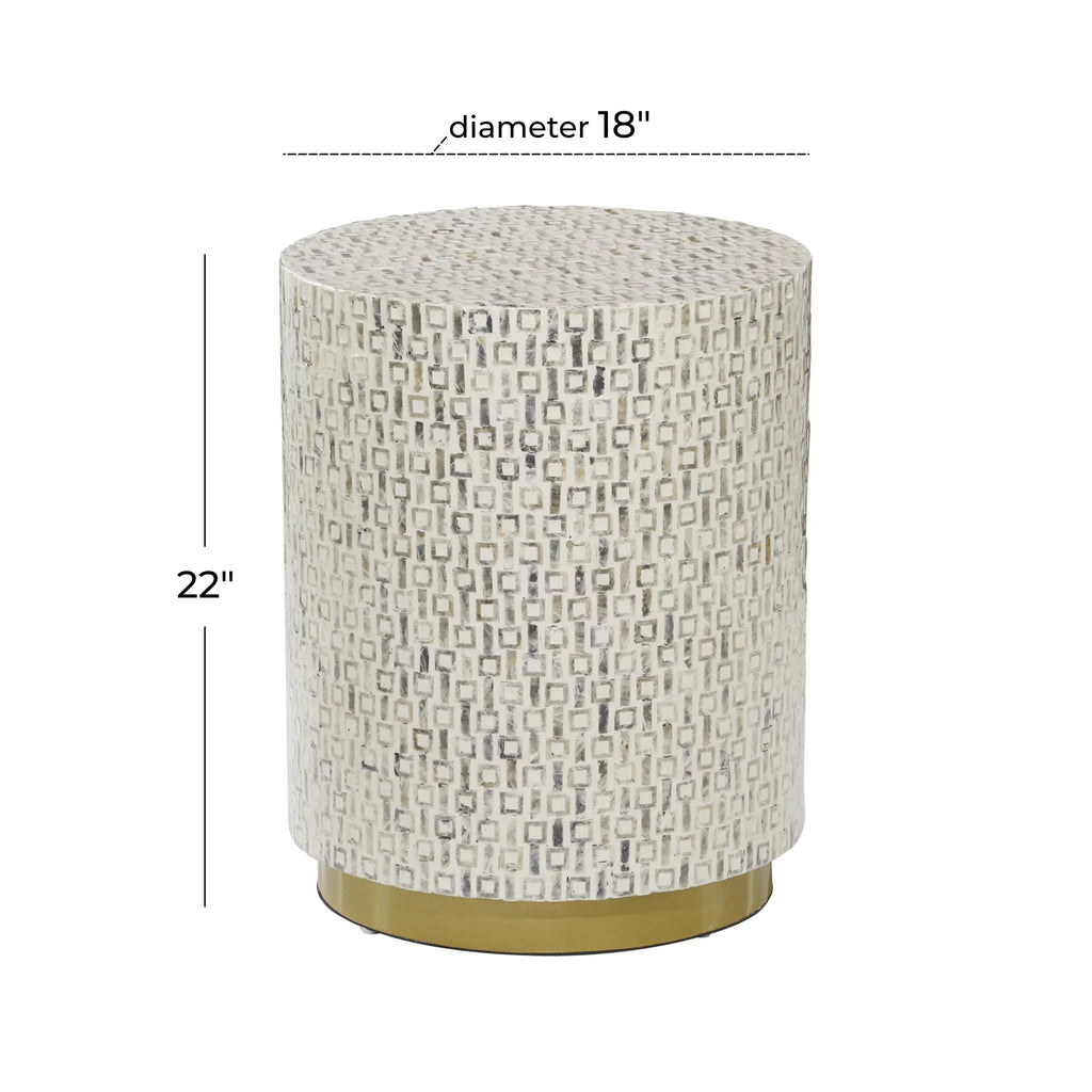 18" x 22" White Mother of Pearl Accent Table with Gold Base H98074