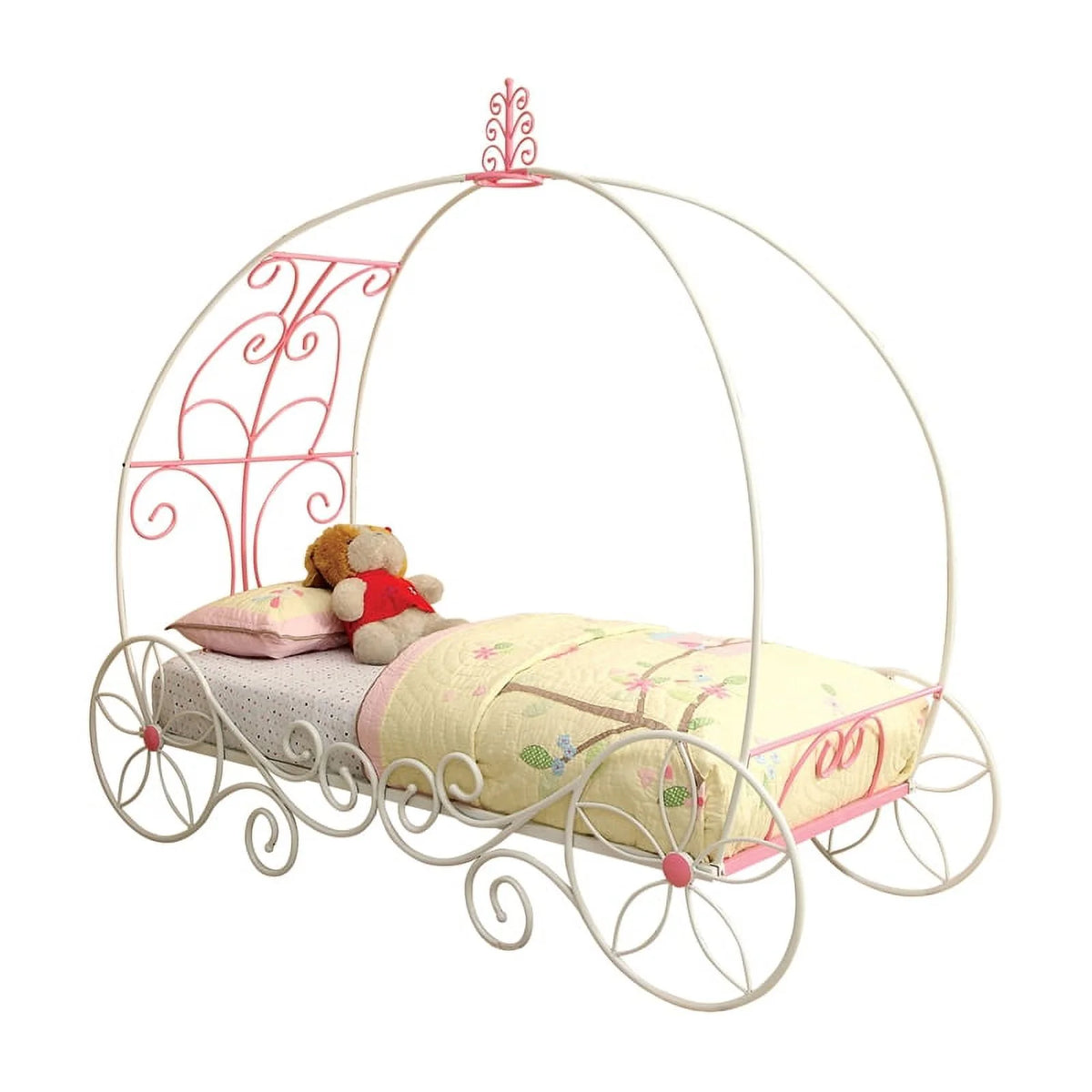 Pink and White Metal Twin Bed S5892