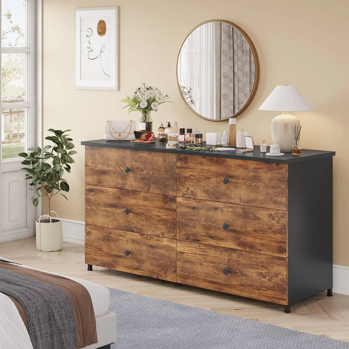 Brown 6 Drawer Double Dresser J78887