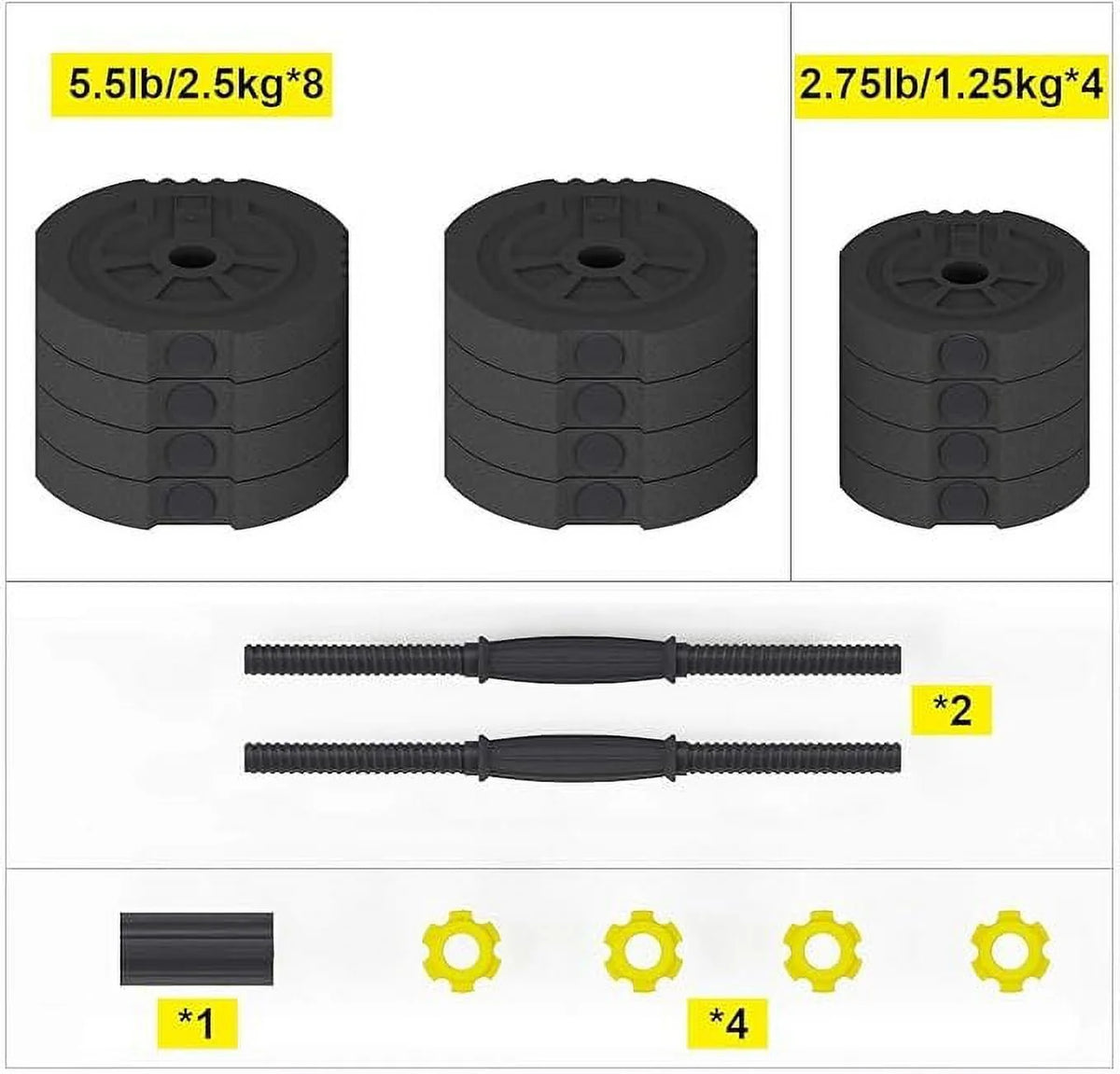 55lb Adjustable Dumbbells Set with Connecting Rod Black V768