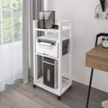 3-Tier Movable Printer Stand with Storage on Wheels White F704877