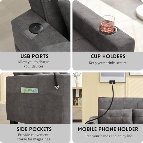 Blue Convertible Sleeper Chair Bed with USB Ports and Cup Holders Q450