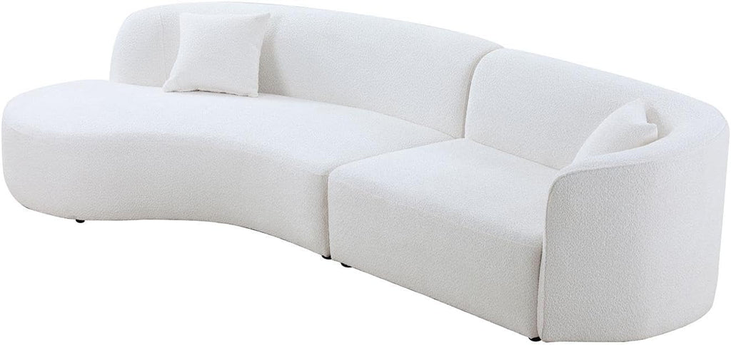 White Boucle Curved Sofa with Chaise 2 Set K103