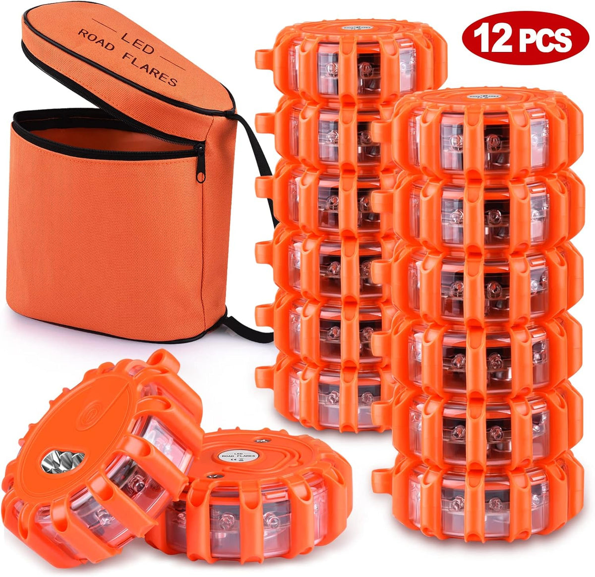 12 Pack LED Road Flares Emergency Warning Flare Kit with Magnetic Base & Hook U9483