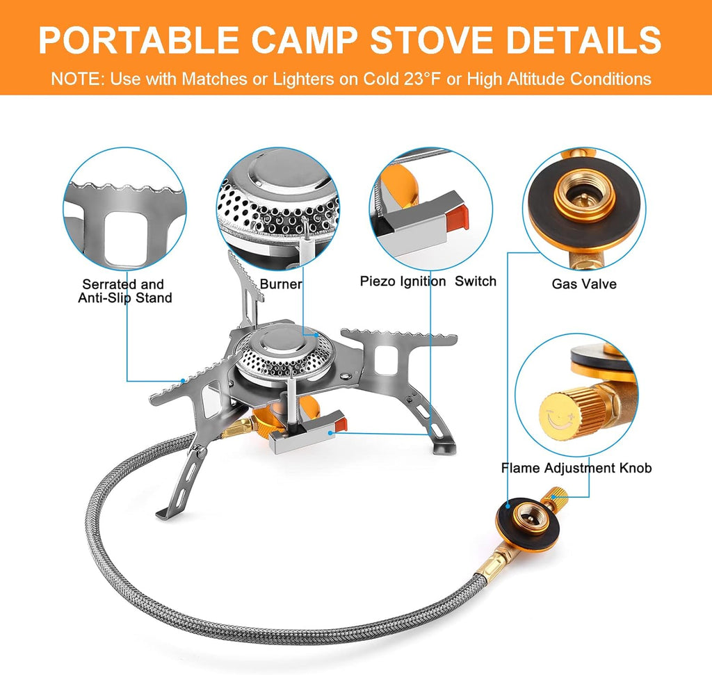 3700W Portable Camping Gas Stove with Piezo Ignition and Carrying Case P887537