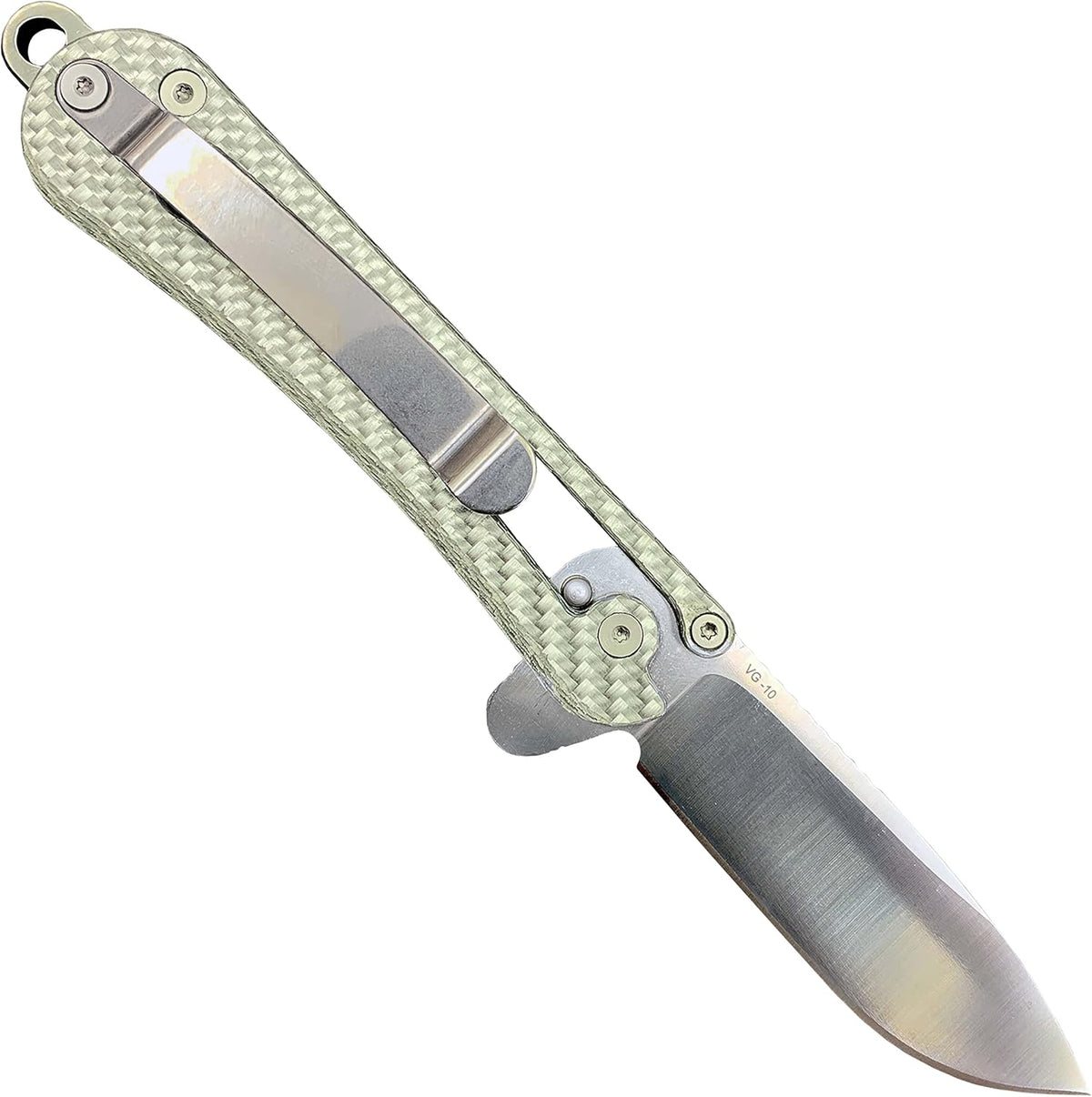 Folding EDC Pocket Knife VG10 Stainless Steel 2.75” Blade White Carbon Fiber Handle R9098