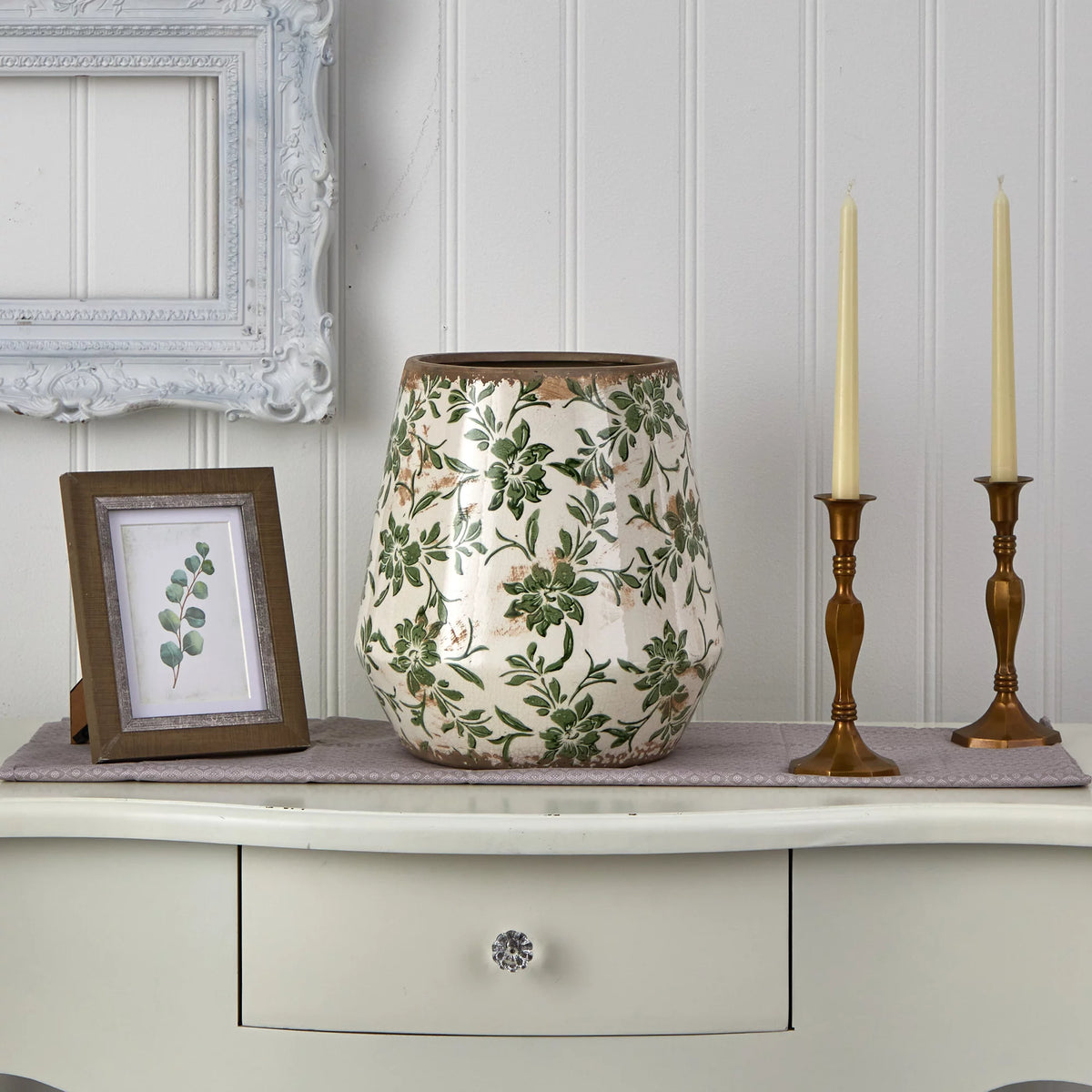 11.5" x 11.5" x 12" Green Ceramic Planter C74117