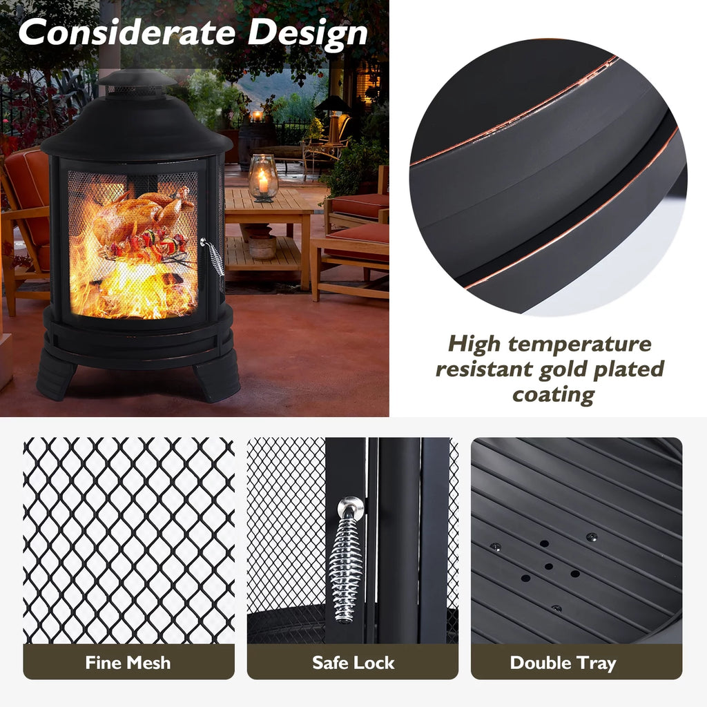 Black Pagoda 2 in 1 Fire Pit with Removable Grill O666603