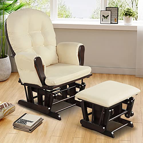 Beige Wood Glider and Ottoman Set J421