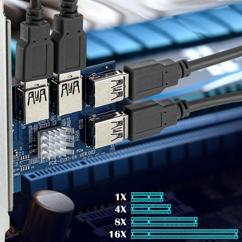 PCIE 1 to 4 Adapter Riser Card with 24 Inches USB 3.0 Cable, 5 Pack L926