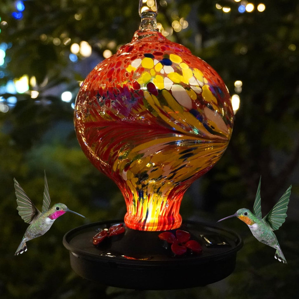 Red Handblown Glass Hummingbird Feeder K4732