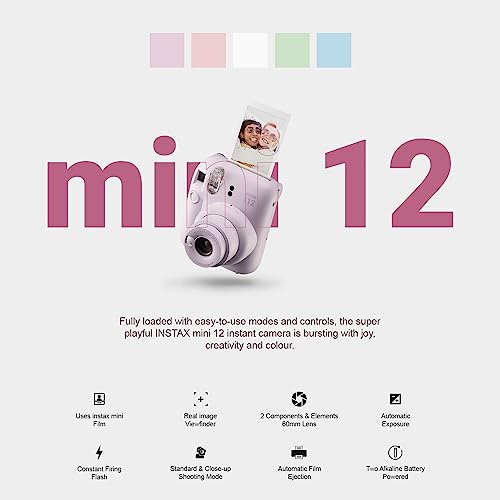 Fujifilm Instax Mini 12 Instant Camera + Accessory Bundle + Custom Case + Film Value Pack (50 Sheets) + Photo Album (Blossom Pink) V34793