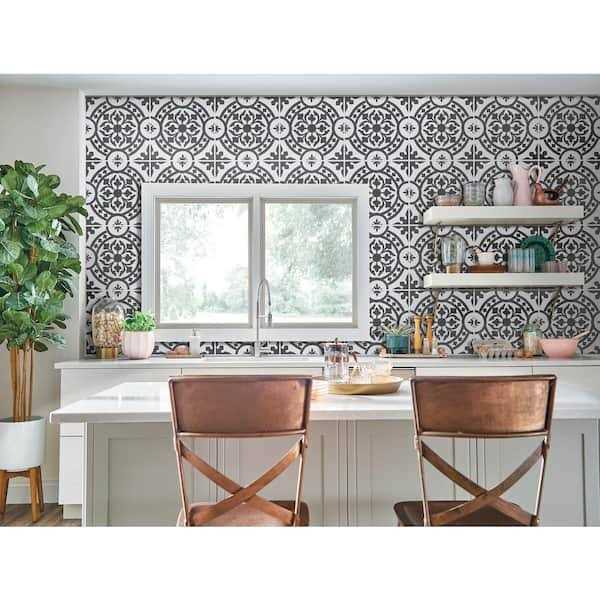 Black and White 2 MIL x 12 in. W x 12 in. L Peel and Stick Water Resistant Vinyl Tile Flooring X22167