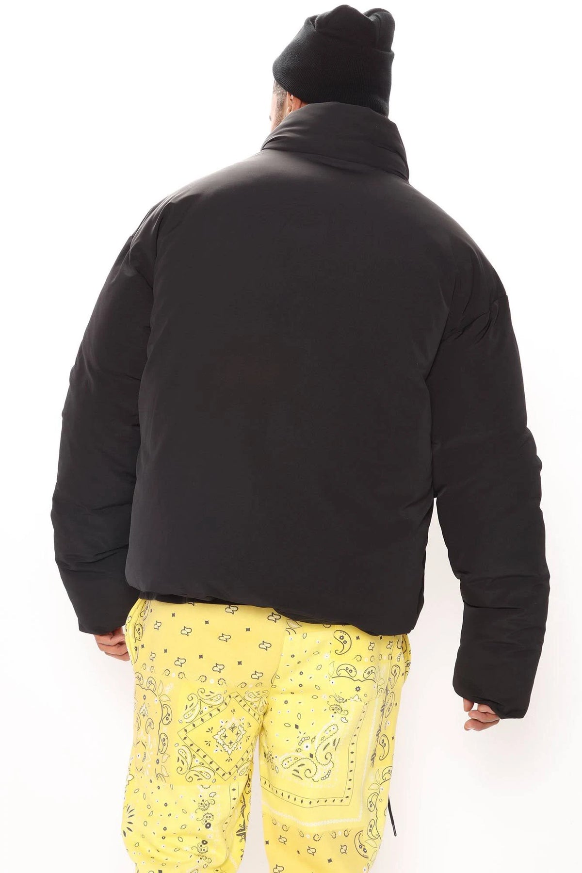 Black Cargo Pocket Puffer Jacket P853131