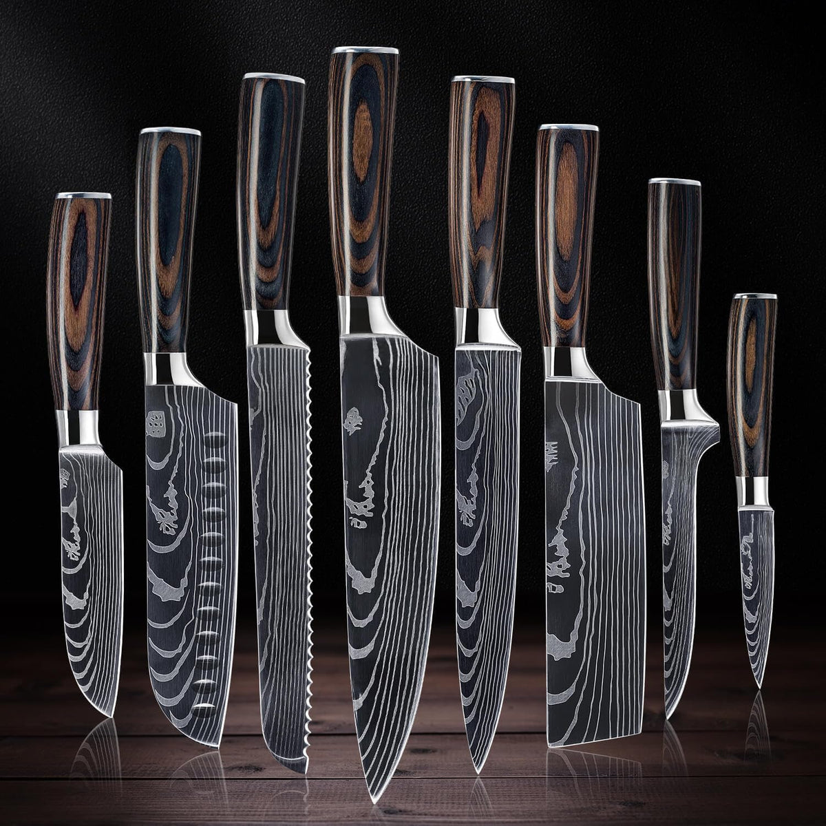 8-piece Japanese Kitchen Knife Set with Damascus Pattern T7094