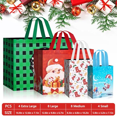 24 Pack Assorted Sizes Non-Woven Christmas Gift Bags with Handle K39261