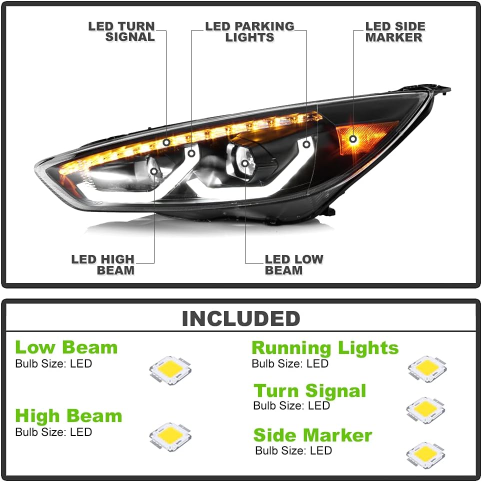 2015-2018 Ford Focus Black LED Projector Headlights A541