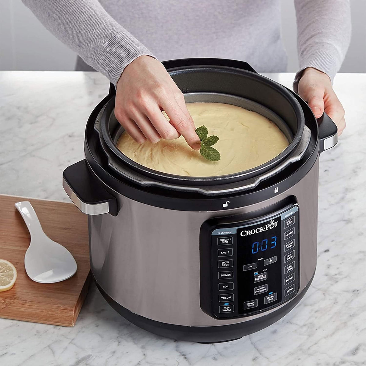 8-Quart Programmable Slow Cooker and Pressure Cooker, Black Stainless V492295
