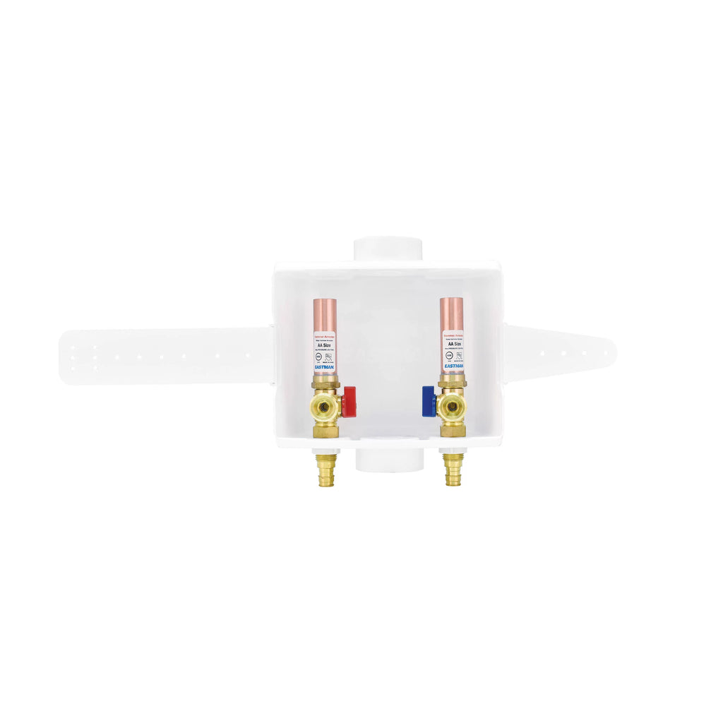 Center-Drain Washing Machine Outlet Box with Hammer Arrestors, 1/2 inch Expansion PEX, White P143931