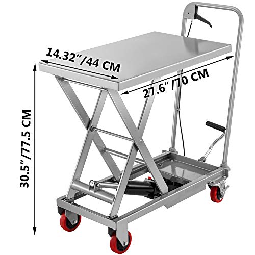 Red Hydraulic Scissor Lift Table Cart 500LBS Capacity 28.5-Inch Lifting Height with Foot Pump I654950