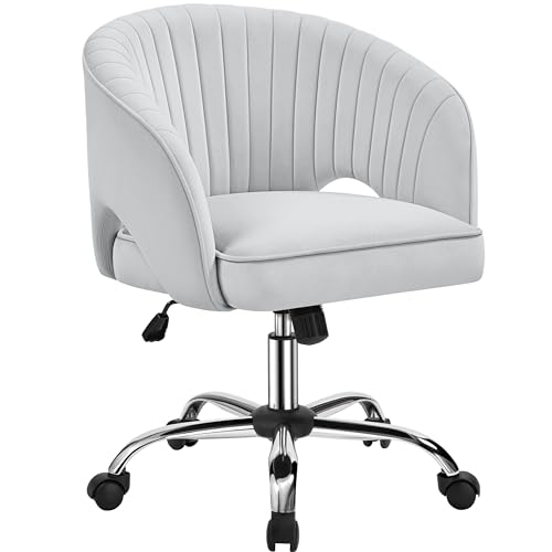 Cream Velvet Swivel Desk Chair with Wheels Q56932