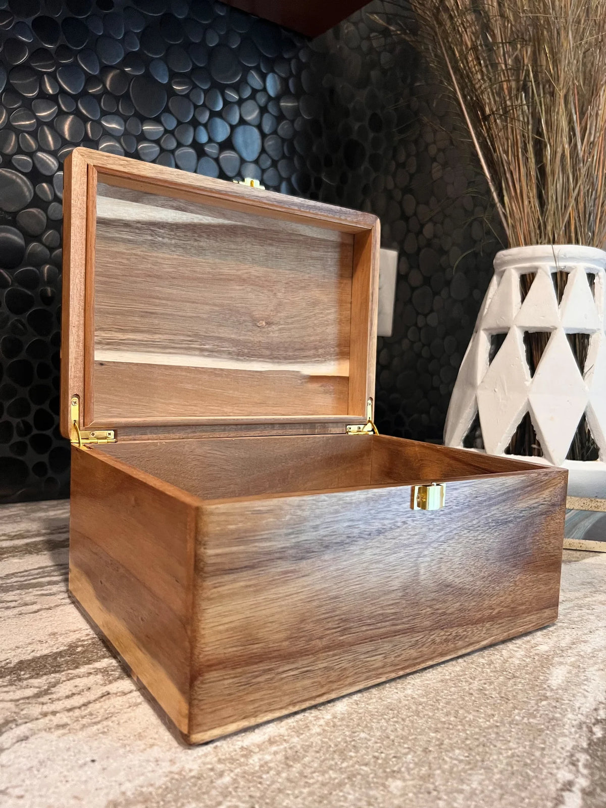 Acacia Wooden Storage Box with Hinged Lid Y978309