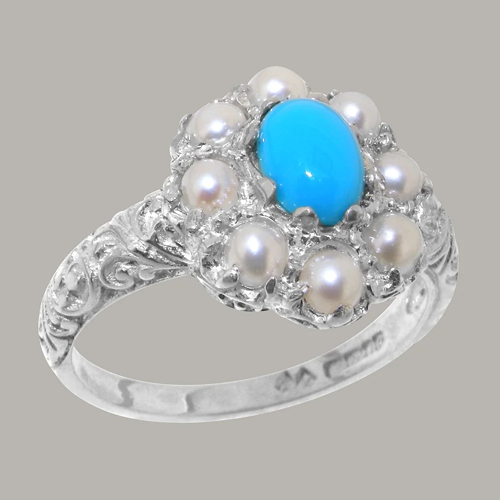 Sterling Silver Turquoise Cultured Pearl Ring C846980