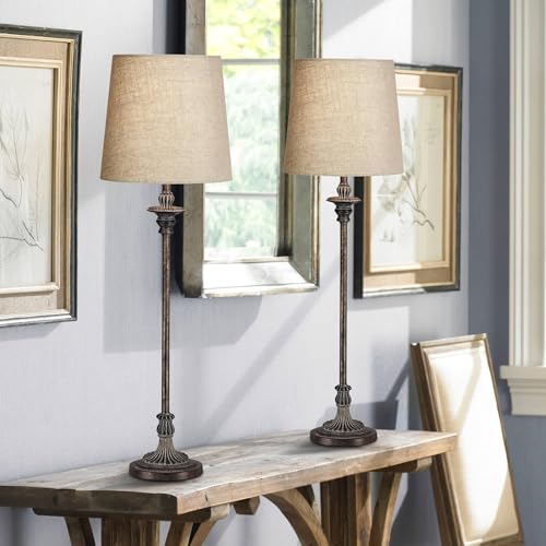Set of 2 Weathered Brown Linen Fabric Table Lamps Q383