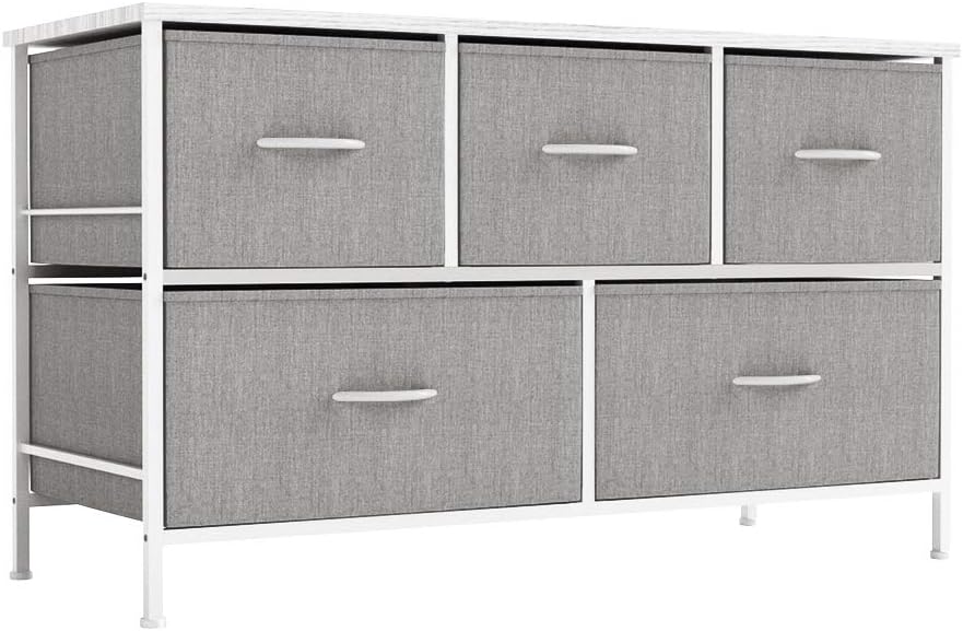 Charcoal/Black 5 Fabric Drawer Dresser with Metal Frame W33810