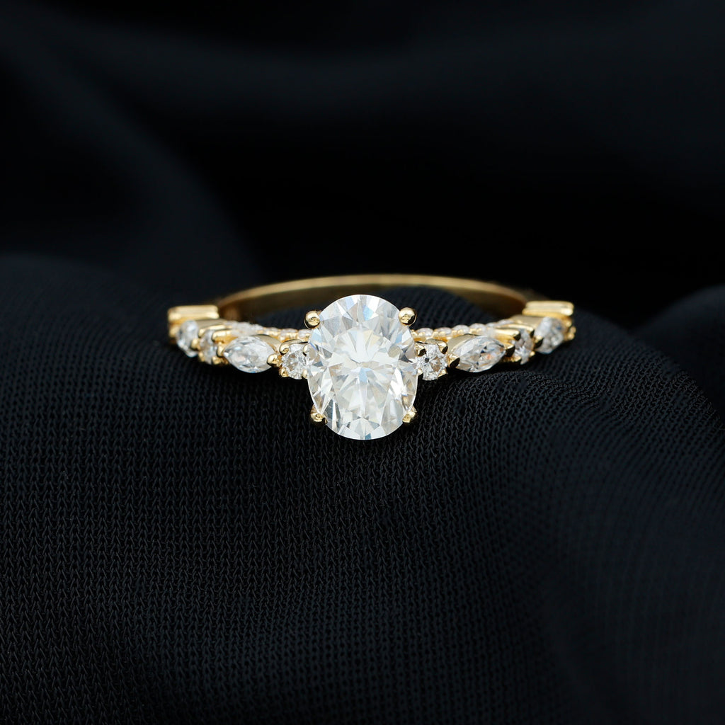14K Yellow Gold Oval Moissanite Engagement Ring with Side Stones H59897