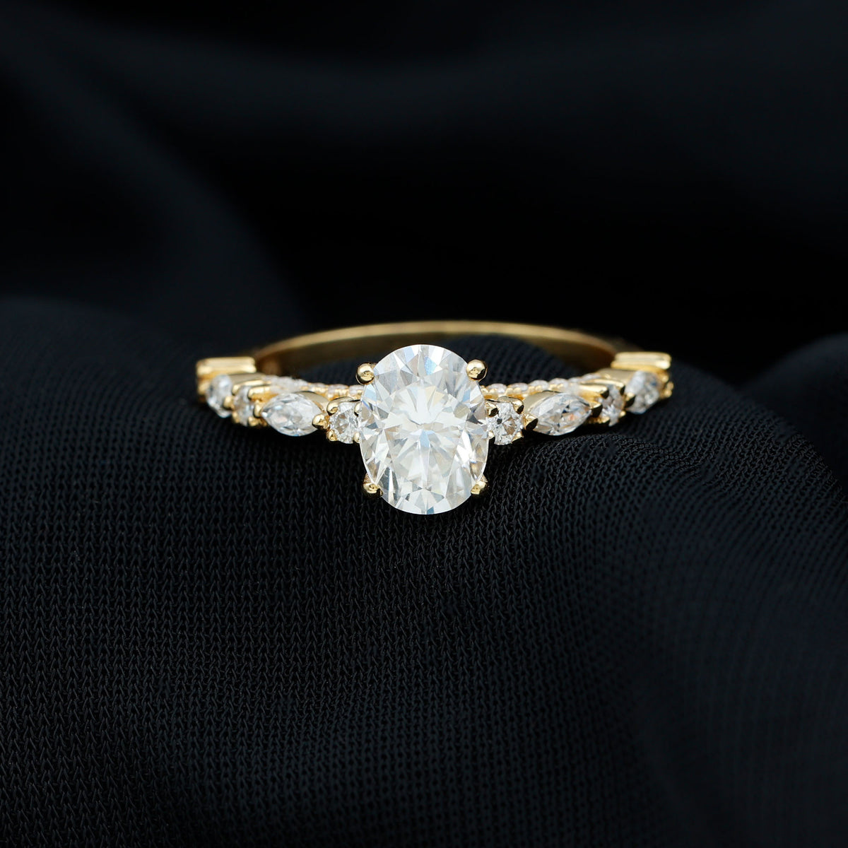 14K Yellow Gold Oval Moissanite Engagement Ring with Side Stones H59897