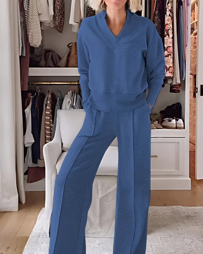 V-neck Top & Pants Two-piece Set W43251