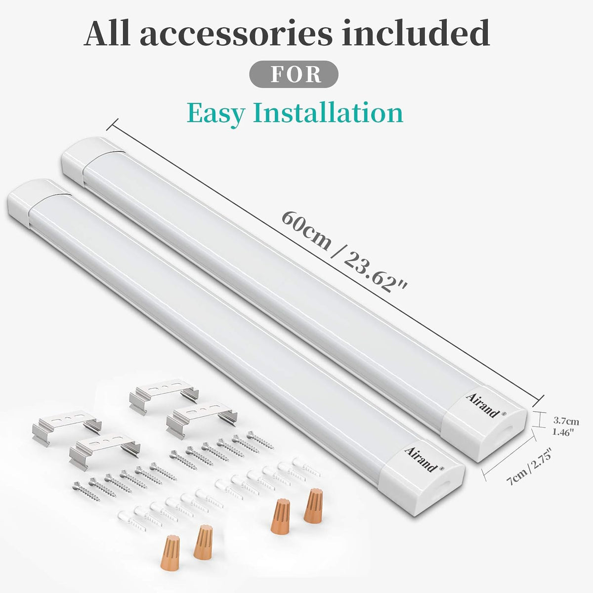 2 Pack 2FT 18W 5000K IP66 Waterproof LED Garage Light A50655