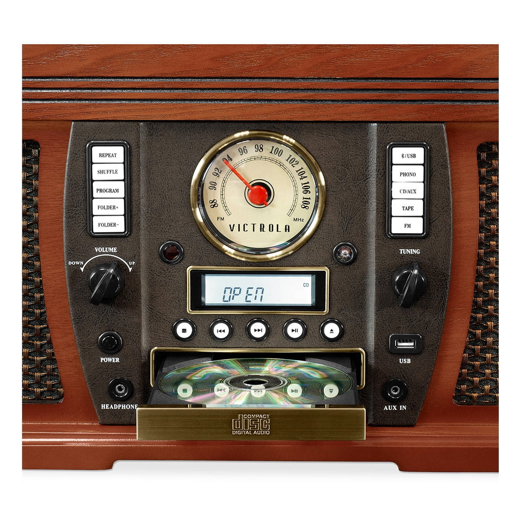 Mahogany Bluetooth Turntable with Built-in Stereo Speakers O208