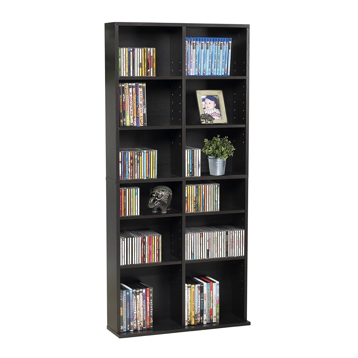 54" Espresso Adjustable Wood Media Storage Shelf Bookcase P18122