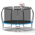 12' Round Backyard Trampoline with Safety Enclosure and Basketball Hoop W5217