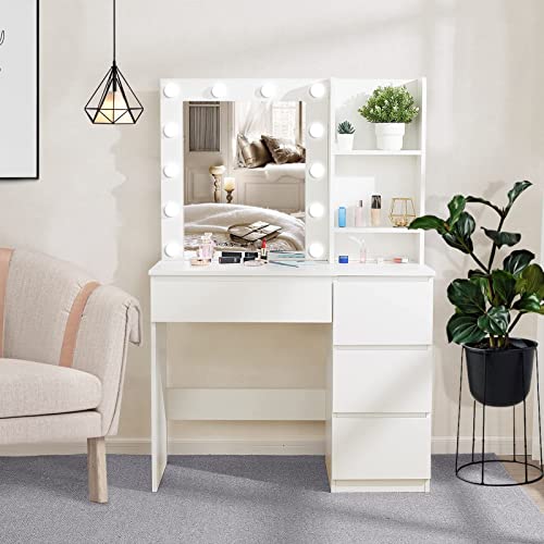 White Makeup Vanity with Lighted Mirror and 4 Drawers C3748