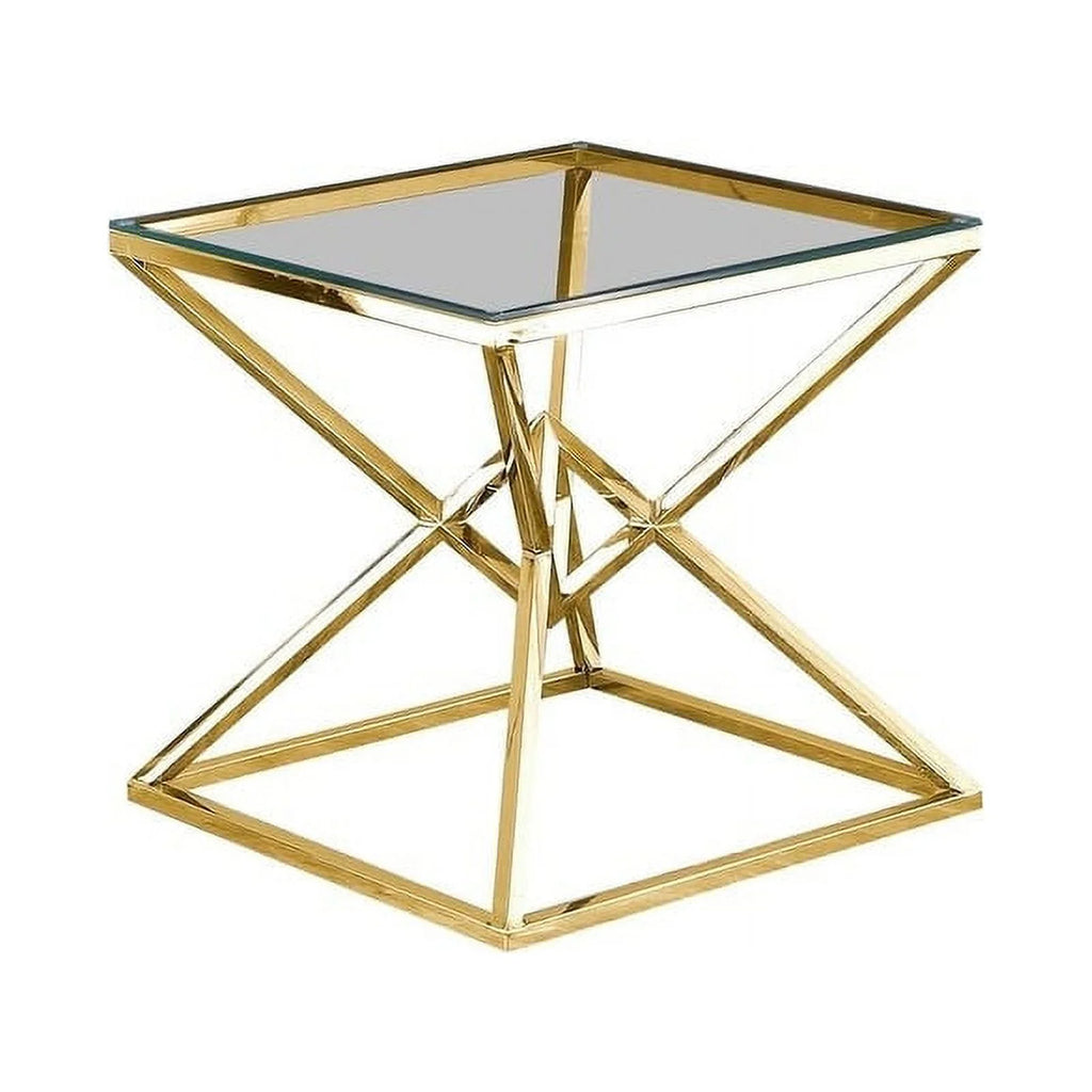 22" Clear Tempered Glass Side Table in Gold R915536