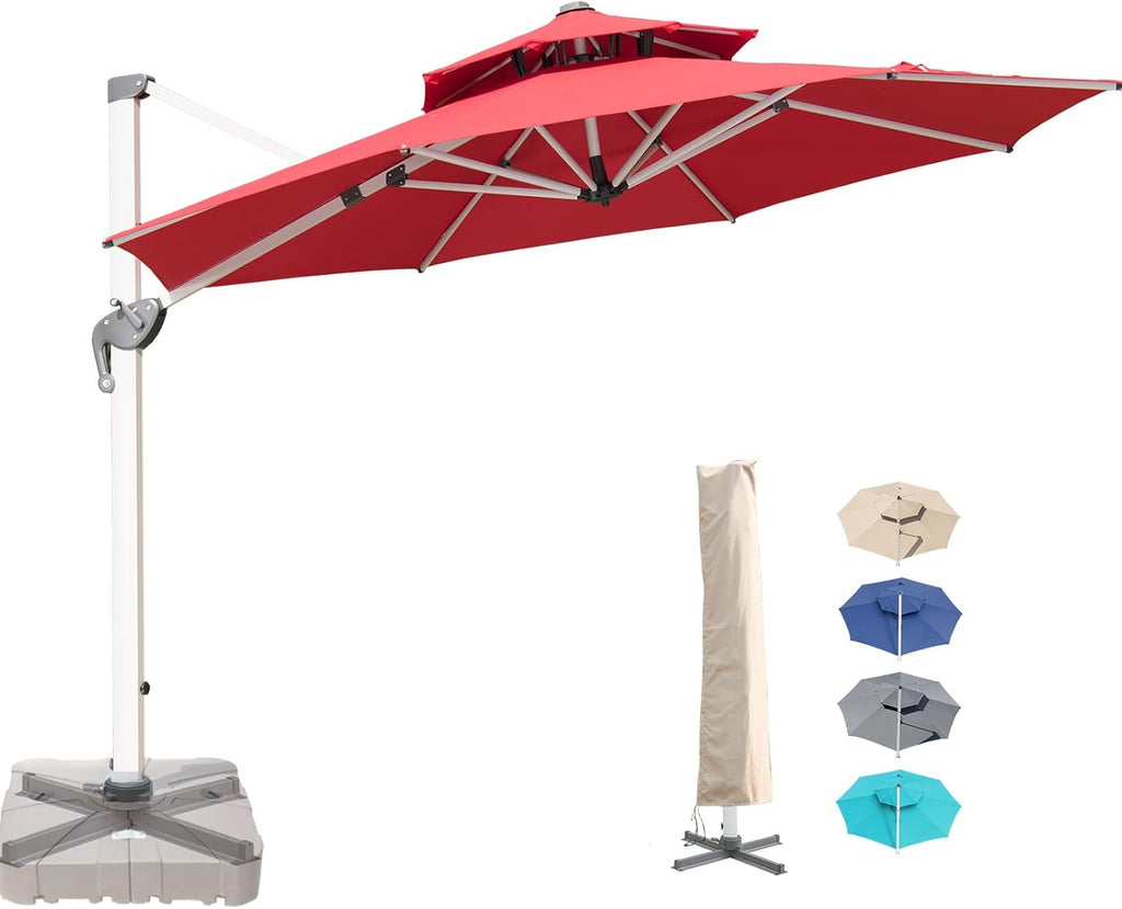 Khaki 10 x 10 FT Square Cantilever Umbrella with Cross Base and Cover I394