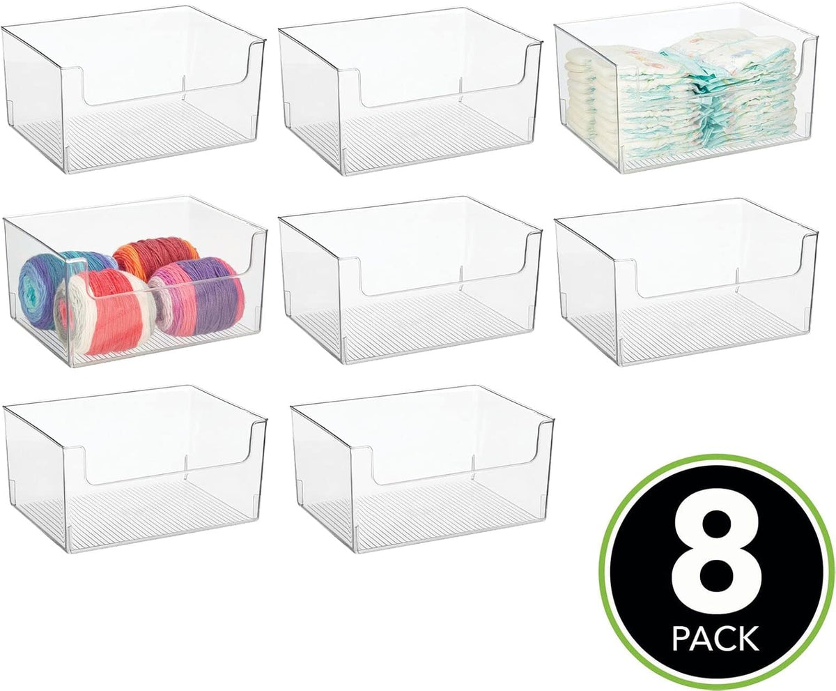 Clear Stackable Plastic Open Front Storage Organizer Bin Basket, 8 Pack M33711