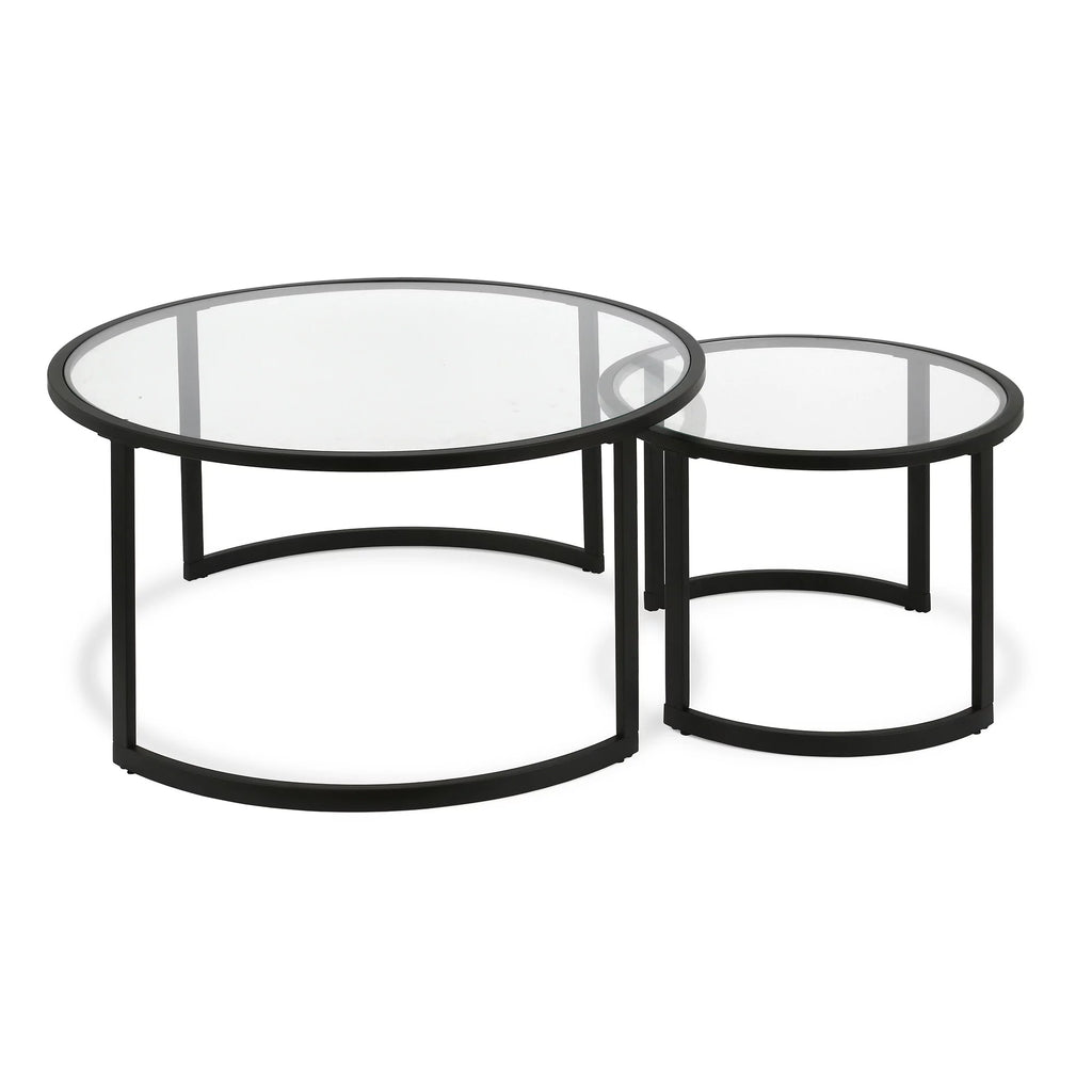 Black Glass Round Nested Coffee Table Set of 2 K742