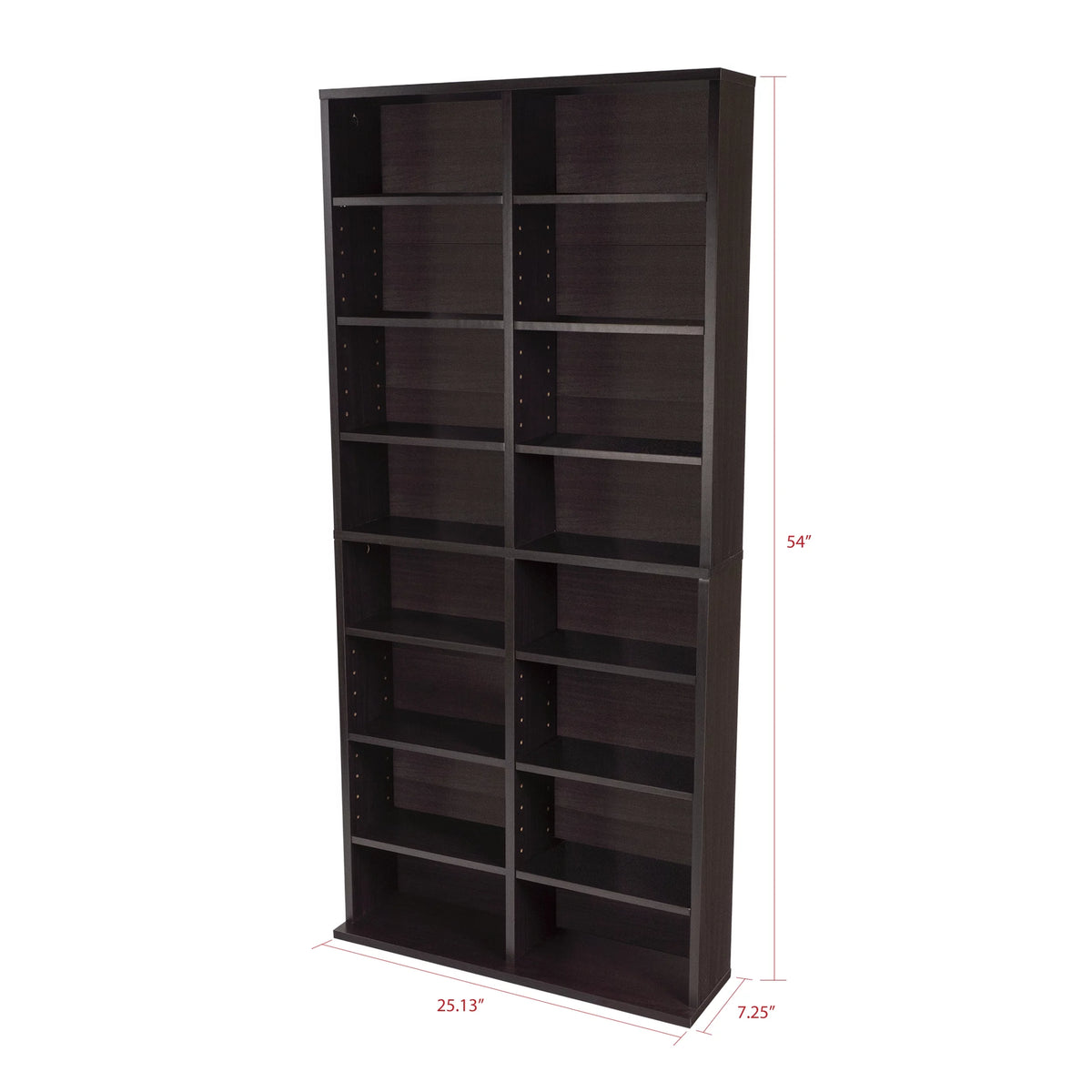 54" Espresso Adjustable Wood Media Storage Shelf Bookcase P18122