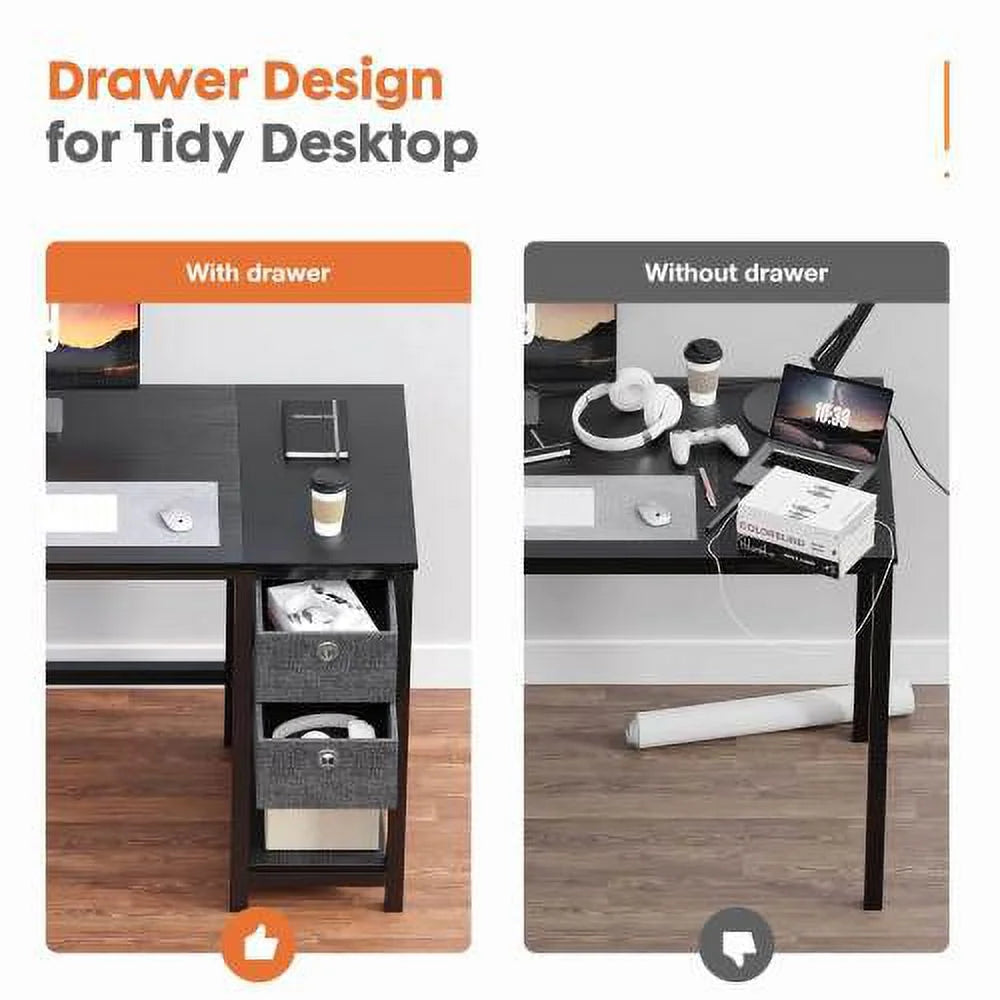 Black 47IN Writing Desk with 2-Tier Drawers L559
