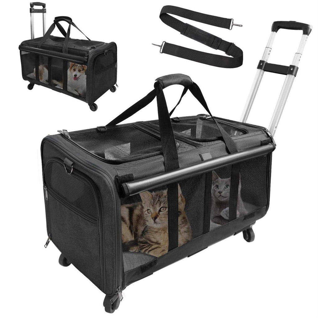 Double-Compartment Pet Rolling Carrier with Wheels P917